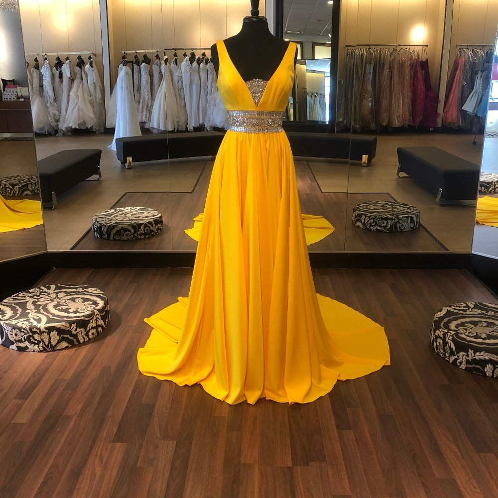 Yellow Beaded A Line Gown